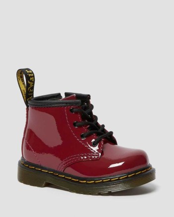 Dr Martens Infant 1460 Patent Leather Šnurovacie Čižmy Detske Tmavo Červené | 4629-POVMC